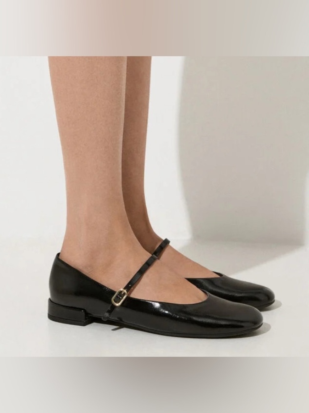 Charles & Keith Glossy Black Mary Jane Flats with Gold Buckle - Picture 2 of 7